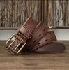 Men's Genuine Leather Belt with Copper Buckle & Double Stitching - Retro & Trendy Design