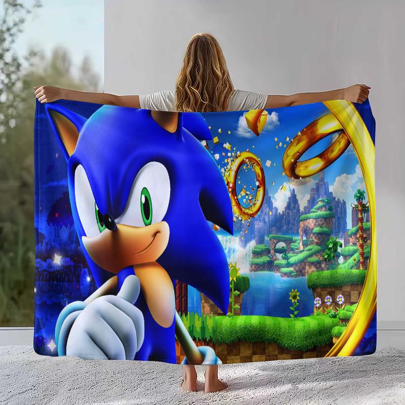 Retro S-Sonic Cartoon Game Flannel Blanket,Ultra Soft Warm Plush Throw for Home Bedroom Bed Sofa Cover Camping Picnic Gift