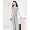 Women's Elegant Tie-Waist Short Sleeve Top & Pants Set