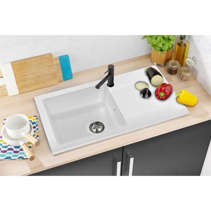 STRADOUR Evier a encastrer EINNA, en SMC BLANC UNI - 17, 1 bac, dim. 78 * 43,5 cm, vidage manuel