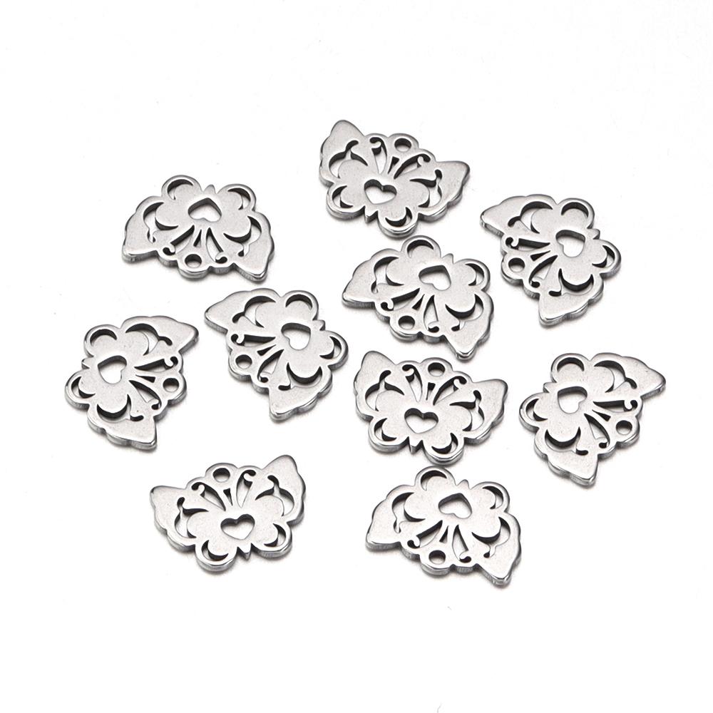 10pcs/lot Stainless Steel Charms Steel Color Pendants Butterfly Tree Heart Charms DIY Lucky Necklace Bracelet Jewelry Making