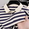 Men's Striped Cotton Blend Polo Shirt