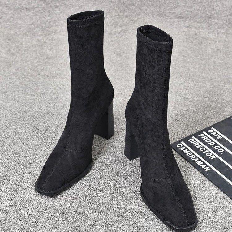 European & American Kendall Style Square Toe Chunky Heel Ankle Boots - Women’s Autumn/Winter Patent Leather Skinny Fashion Boots