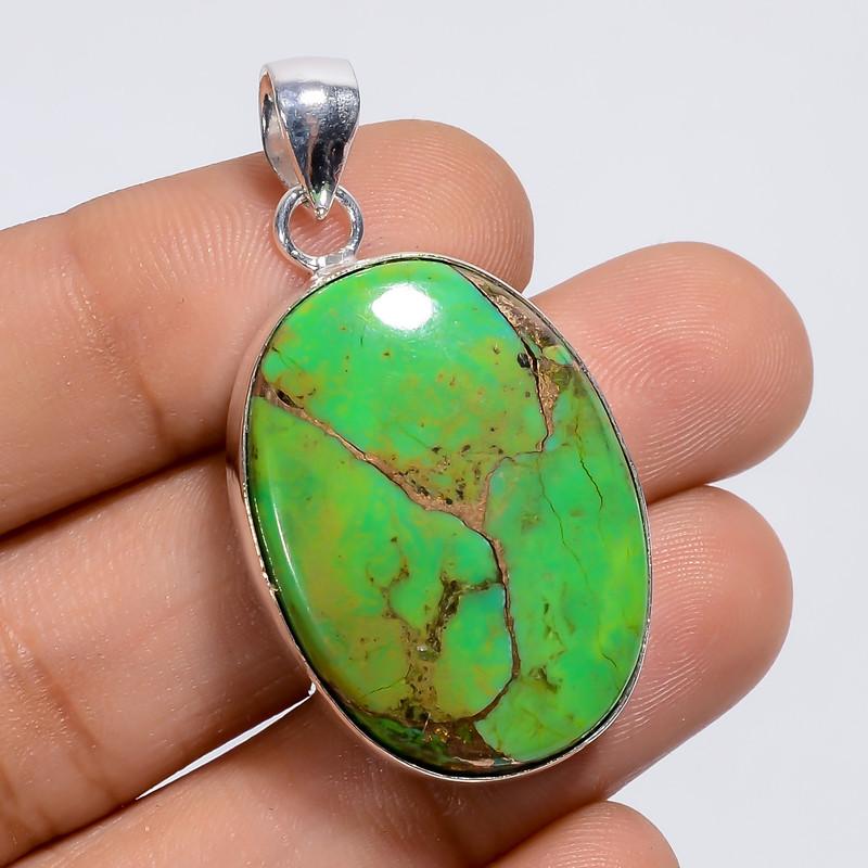 

Beautiful Top Grade Qualite 100% Natural Green Copper Turquoise Oval Shape Ethnic Handmade Jewelry 925 Steling Silver Pendant 1.5 WSJ-4941 1.5