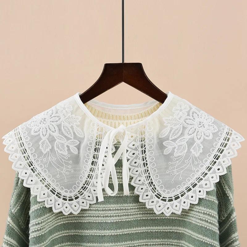 Korean Women Lace Fake Collar Shawl Wrap Embroidery Shirt Detachable Collars Removable Blouse Doll False Collar Decorative