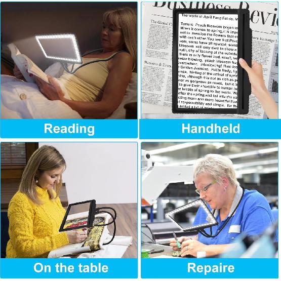 5X Hands Free Magnifying Glass with Light 43 Ultra-Bright LEDs, Large Page Magnifier for Reading, Flexible Gooseneck Magnifier for Neck Wear Repair