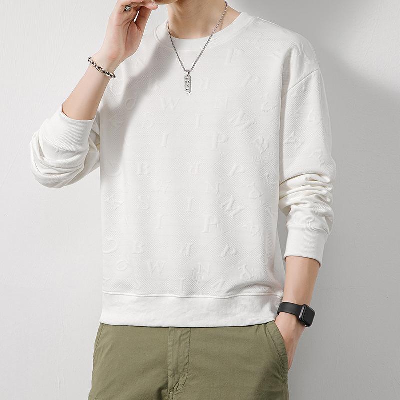 Spring and autumn heavyweight sweatshirt men's round neck trendy solid color casual long-sleeved T-shirt men's tops versatile youth loose