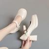 Fashion Platform High Heels for Women's Fashion Shallow Mouth Buckle Round Chunky Heel Mary Jane Shoes Spring and Summer New Women Pumps