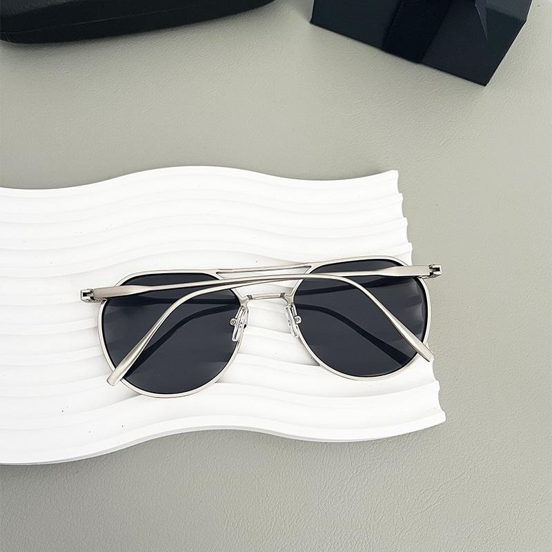 New Retro Oval Frame Glasses Metal Double Beam Pilot Sunglasses Men's High-end Driving Sun Protection Sunglasses