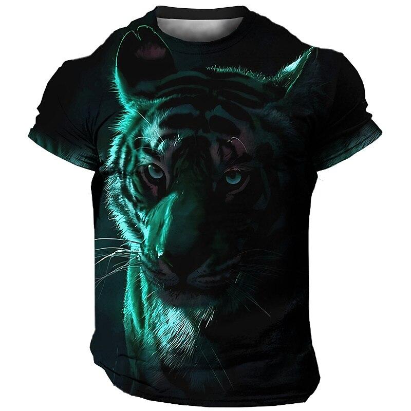 Animal Men'S T-Shirt 3d Tiger Print Fierce Beast Men Clothing Summer Casual Short Sleeved Street Cool Tops Tee Oversized T Shirt