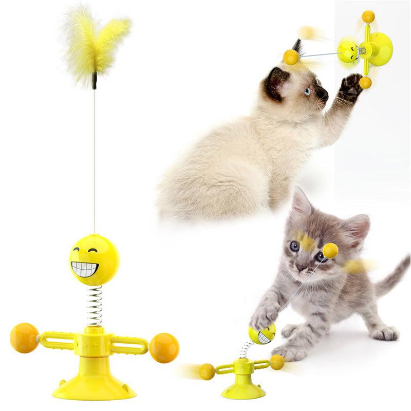 Suction Cup Spring Cat Toy Interactive Feather Teaser Wand Multifunctional Kitten Playing Stick Pet Entertainment Supplies
