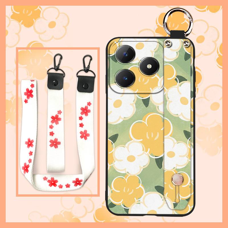 Soft Case Back Cover Phone Case For Realme C63 4G/C61 4G Wrist Strap Lanyard Protective Wristband Oil Painting Anti-dust