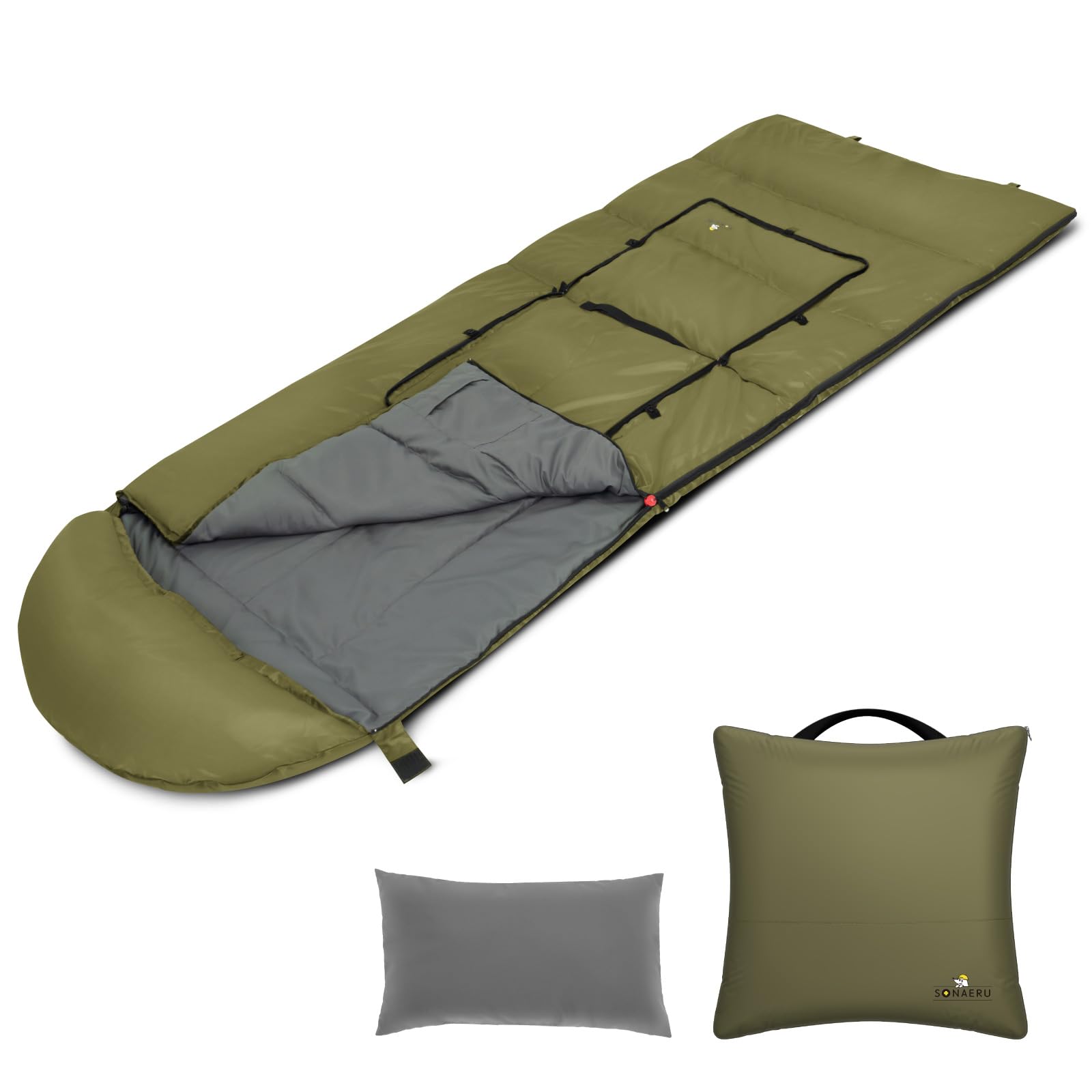 

PYKES PEAK Cushion Sleeping Bag, 1200g, Machine Washable, Lightweight, Compact, Perfect for Camping, Outdoor Activities, and Disaster Preparedness.