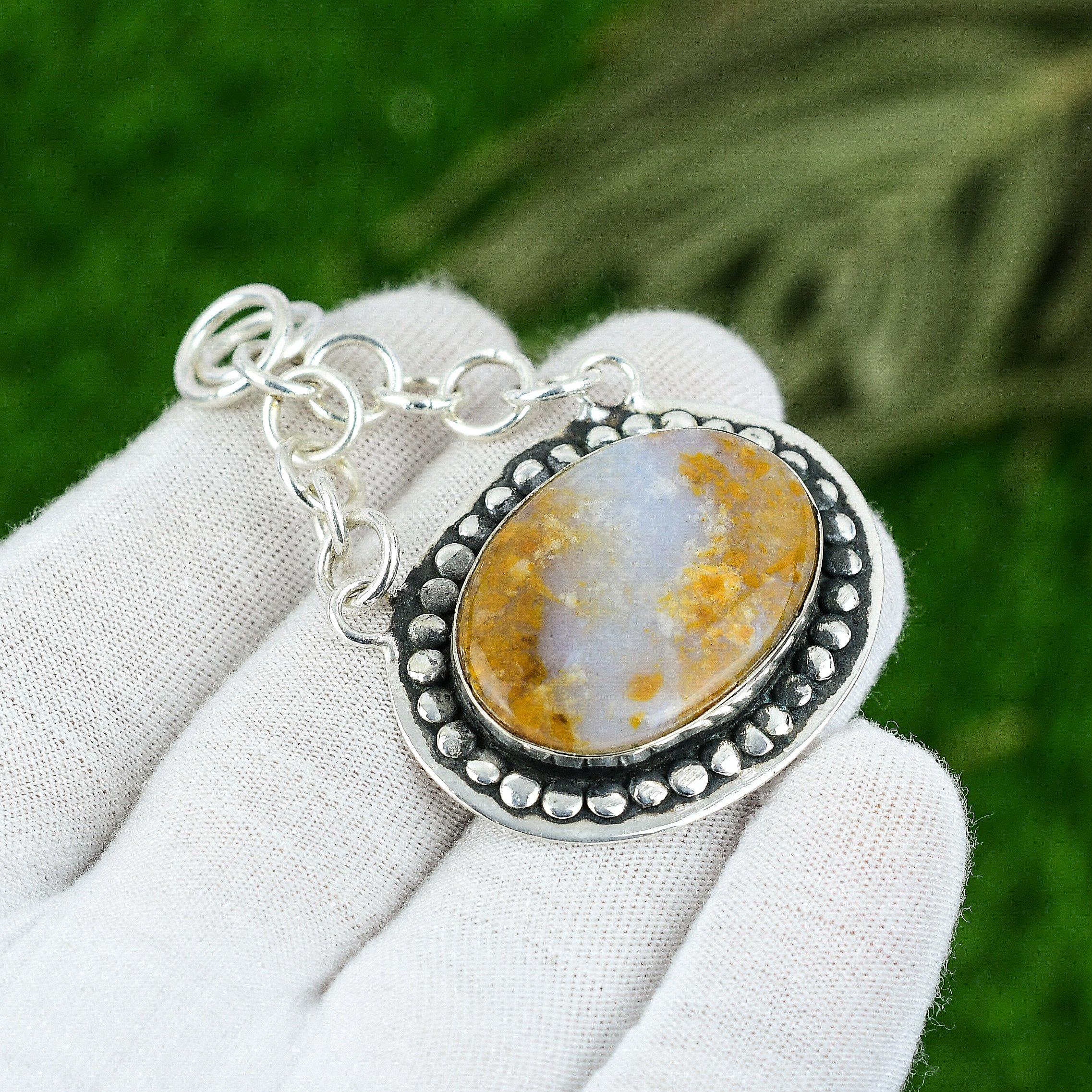 

Gift For Women Pendant 925 Sterling Silver Natural Polka Dot Agate Gemstone