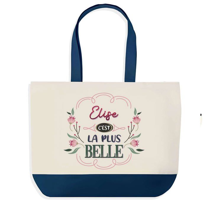 Tote bag - PLANETEE - Elise la plus belle - Fond bleu - Coton - 40 x 45 cm