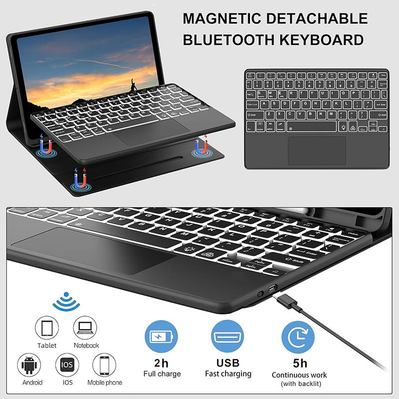 Samsung Tablet S10lite Seven-Color Backlit Bluetooth Keyboard Leather Case for S9FE Galaxy