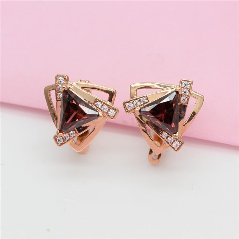 Фиолетово-золотые персонализированные модные цветные золотые треугольные серьги-гвоздики с инкрустацией цирконами, серьги с покрытием из розового золота