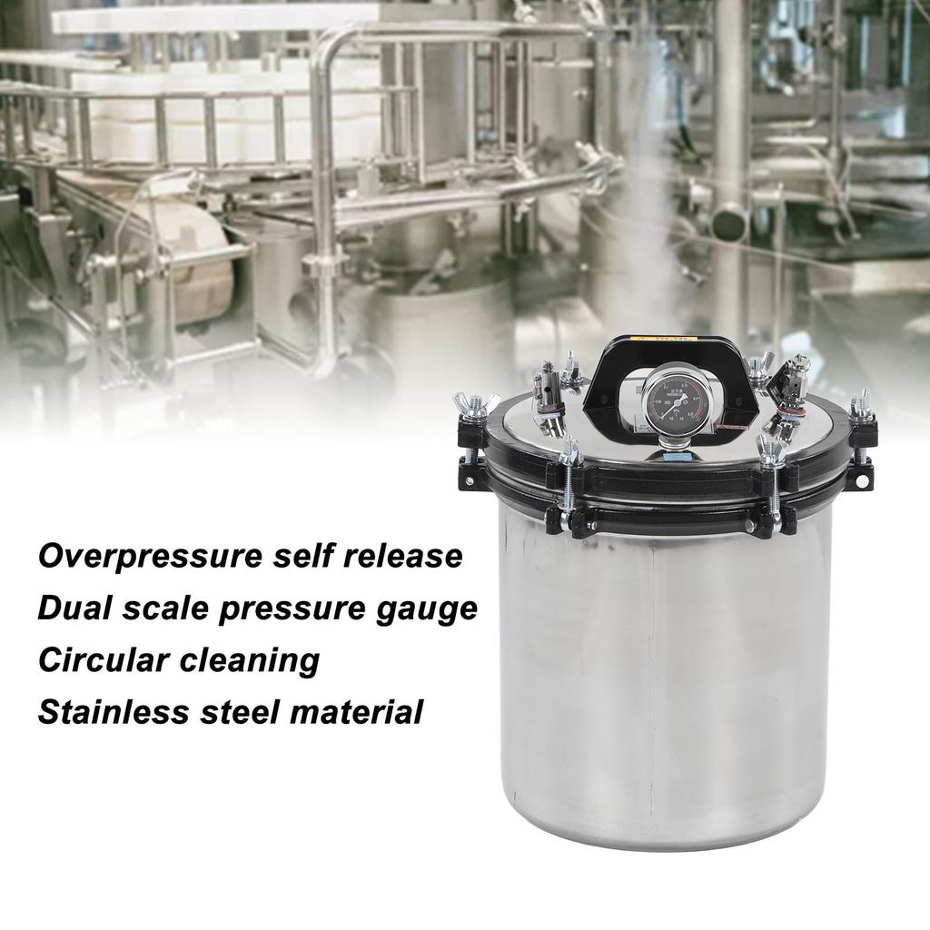 18L Parní Autokláv Nerezová Ocel Ochrana proti Suchému Chodu Odolný proti Výbuchu Vysokoteplotní Tlakový Přenosný Autokláv AU