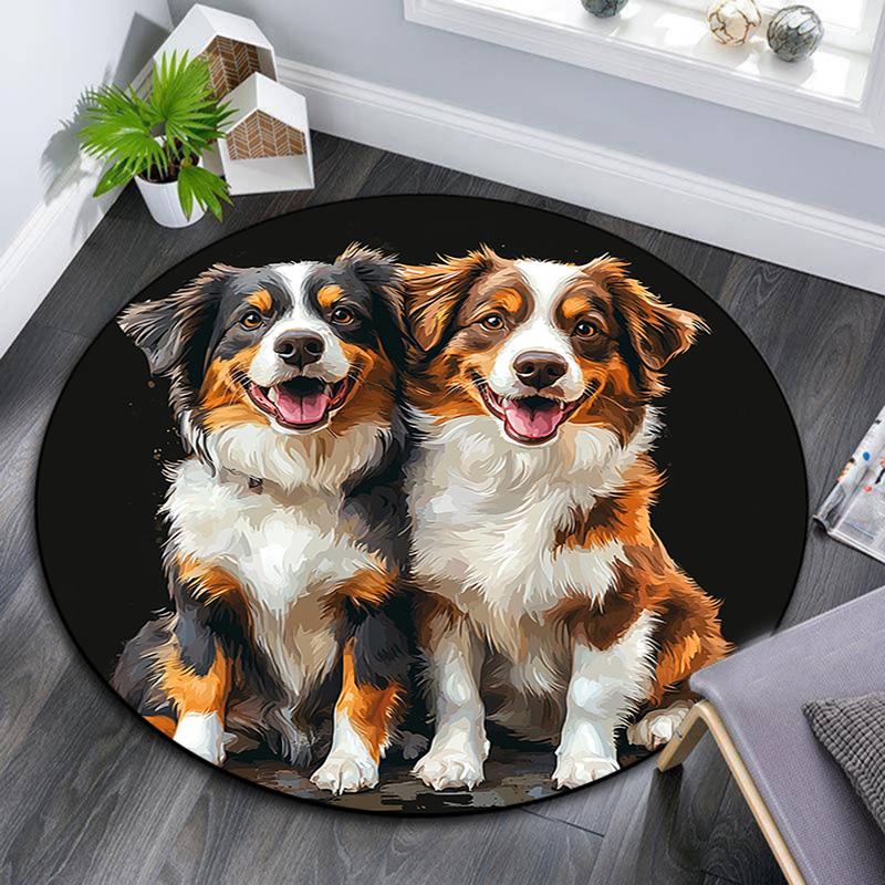 Australian Shepherd Dogs Round Area Rug,Carpet Rug for Living Room Bedroom Sofa Playroom Decor,Non-slip Floor Mat