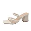 The New Style of Sandals Is Versatile with Thick Heels Medium Heels One-shoulder Shoes Slippers and Half Slippers
