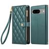 For Google Pixel 8a Case Multi Card Slots Zipper Rhombus Leather Phone Cover with Wrist Strap