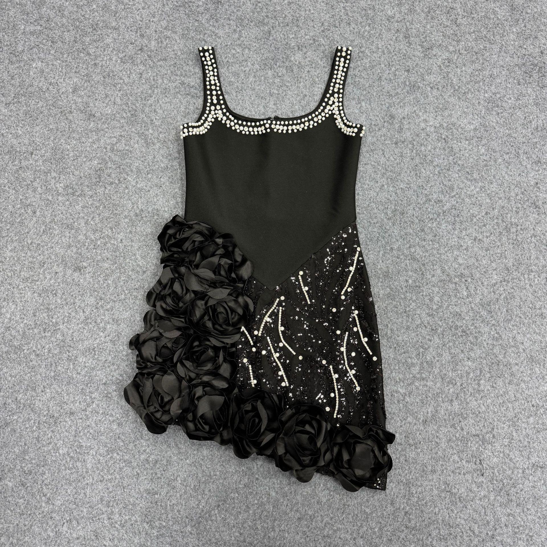 European-American Style Bodycon Spaghetti Strap Dress - Socialite Evening Gown Large чёрный