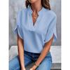 New Summer Women's Elegant Commuting Shirt Simple Solid Color Fashion V-neck Short Sleeved Shirt Loose Casual Holiday Shirt