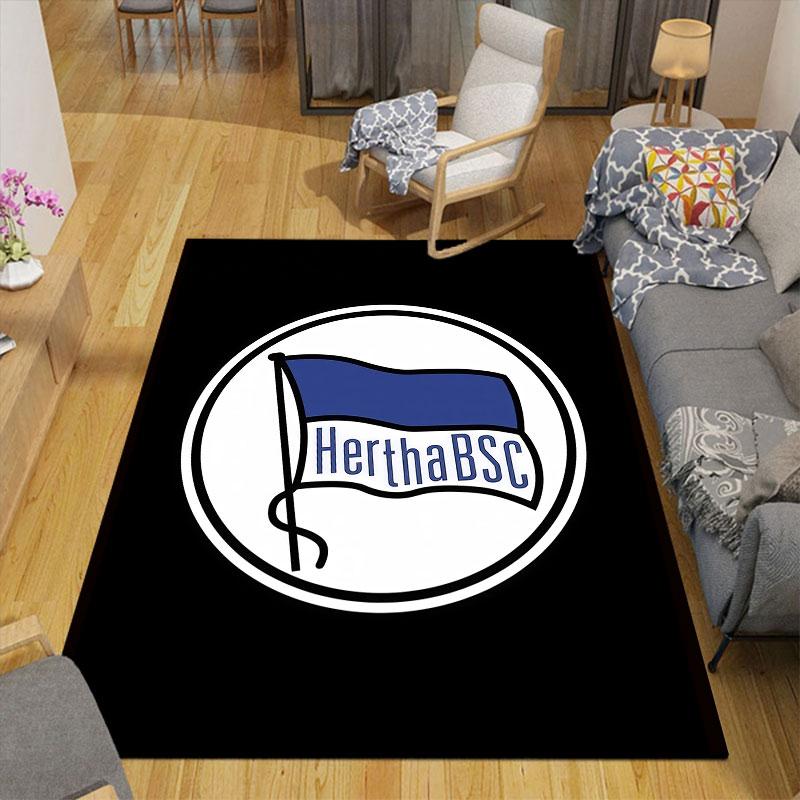 Hertha Logo Flannel Printed Carpet, Home Sofa Decoration for Living Room & Bedroom, Non‑Slip Play Flannel Floor Mat for Game Room