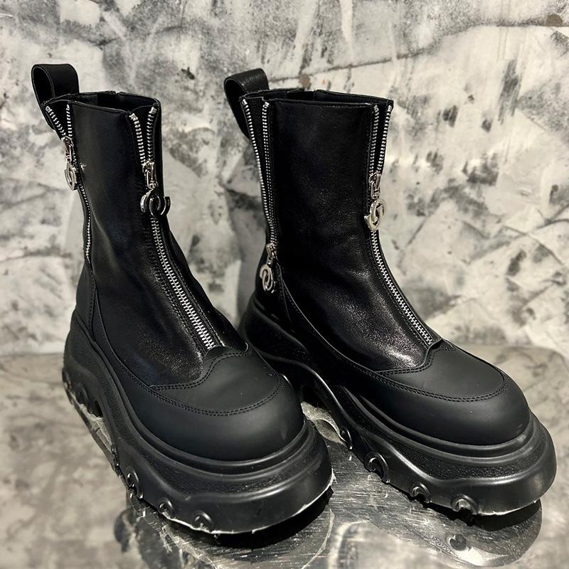 Fashion Size 34-40 Women Ankle Boots Real Leather Zipper Thick Mid Heels Shoes Fall 2025 Winter Platform Short Combat Booties