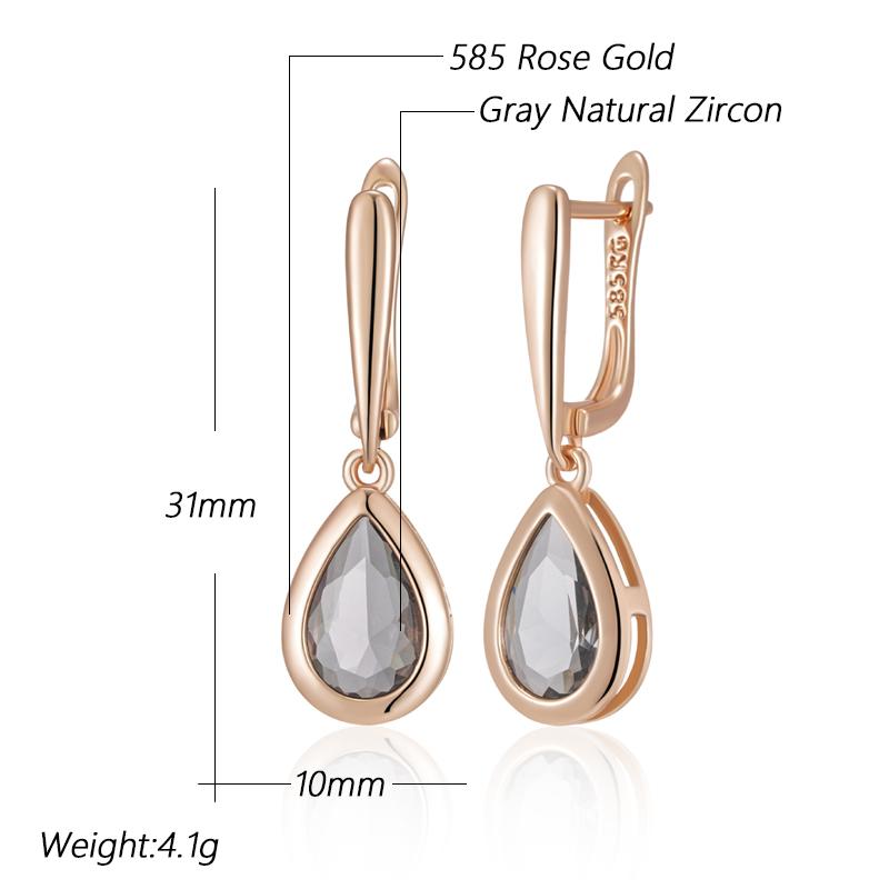 Grey Crystal Water Drop Dangle Earrings For Women  Rose Gold Color With Natural Zircon High Quality Daily Jewelry