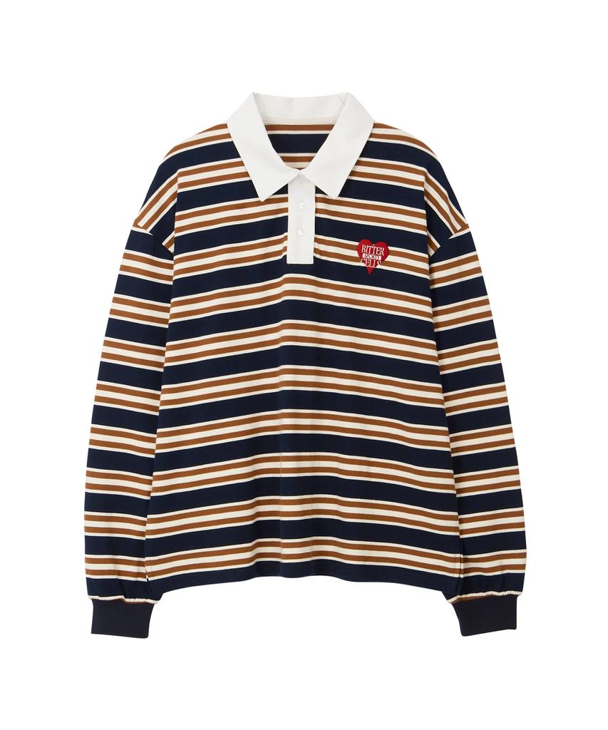 Biteoseljeu Union Stripe Collared Tee - Navy