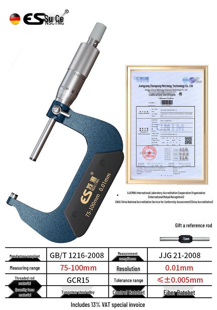 High-Precision Micrometer Gauge for Outer/Inner Diameter & Thickness Measurement