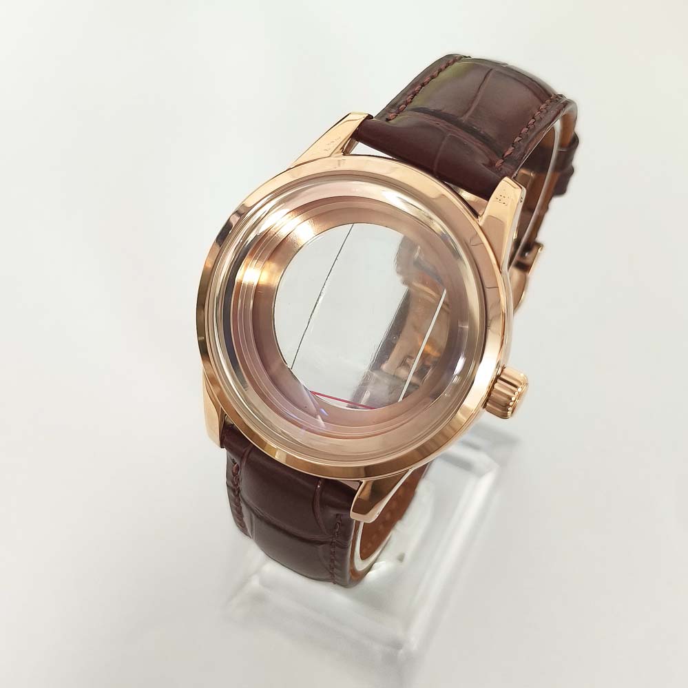 

39mm Stainless Steel Watch Case Mineral Glass Leather Watches Strap Case for NH35 NH36 4R 7S Movement