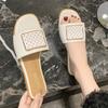 Korean Version of Square Head Flat Bottom Slippers Outer Wear 2025 Summer New One-character Casual and Comfortable Skirt Explosion Dopamine