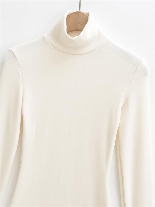 Elegant High-Neck Faux Cashmere Long-Sleeve Dress for Women, Autumn/Winter, Slimming Stretchy Fit, Short Plush Skirt
