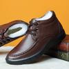 Winter First Layer Cowhide Wool Men's Cotton Shoes Genuine Leather Velvet Warm Dad Men's Shoes High-top Casual Men's Leather Shoes