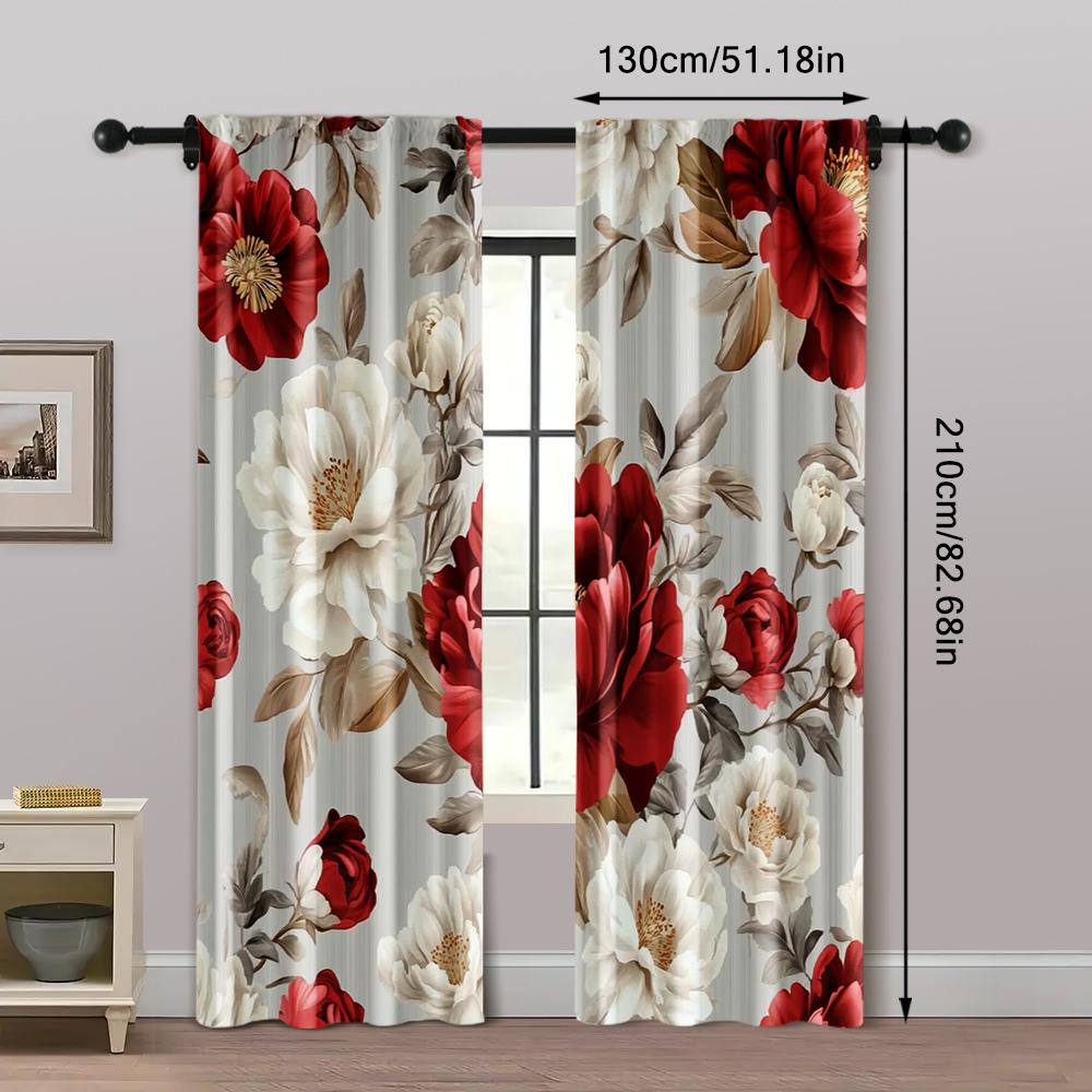 2pcs, Print Curtains 2D print Glam Style Floral Print Twill Versatile Fabric (without rod) Art Deco Festive Perfect for Bedroom,