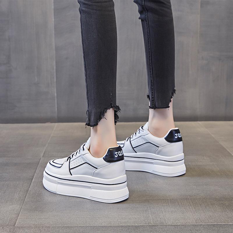 

Туфли из натуральной кожи белого цвета, женские, на толстой подошве, увеличивающие рост, удобные спортивные туфли, женская повседневная обувь с дизайнерским смыслом 40 чёрный