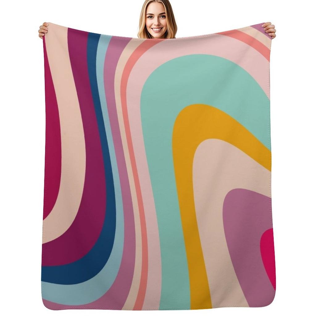 Retro Colorful Trippy Abstract Throw Blanket Stylish Couch Blanket for Home Living Room