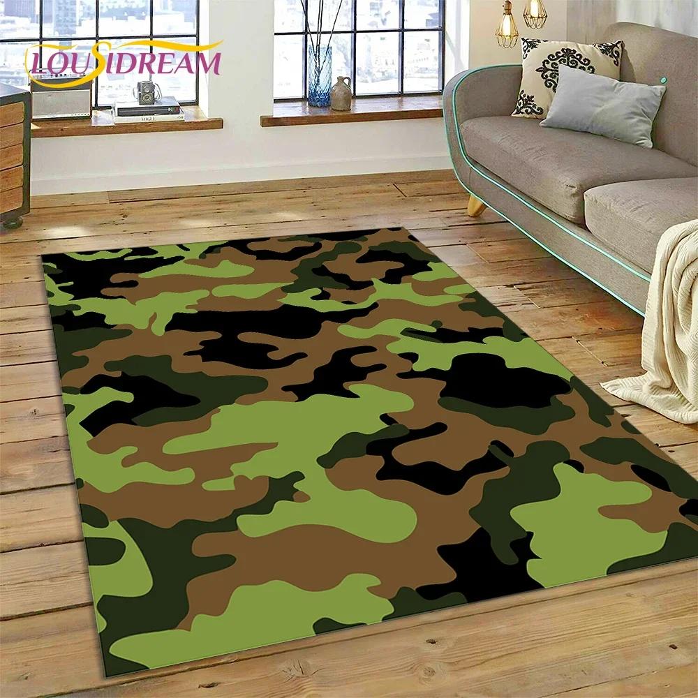 3D bunter Tarnmuster grüner Camouflage 2025 Stil Teppich für Wohnzimmer Schlafzimmer Zuhause Sofa Dekoration Bereichsteppich rutschfeste Bodenmatte