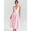 House Same Romantic Fantasy French style Sweet Pink Plaid Hanging Neck Lace-up Sexy V-neck Backless Sling Dress