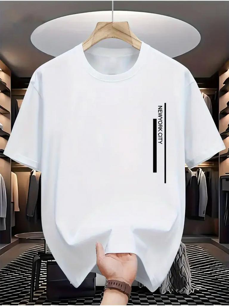 Minimalist Vertical New York City Line Letter Cotton Tshirt Unisex Unisex Simple Short Sleeve Unisex Casual Daily Streetwear Tops