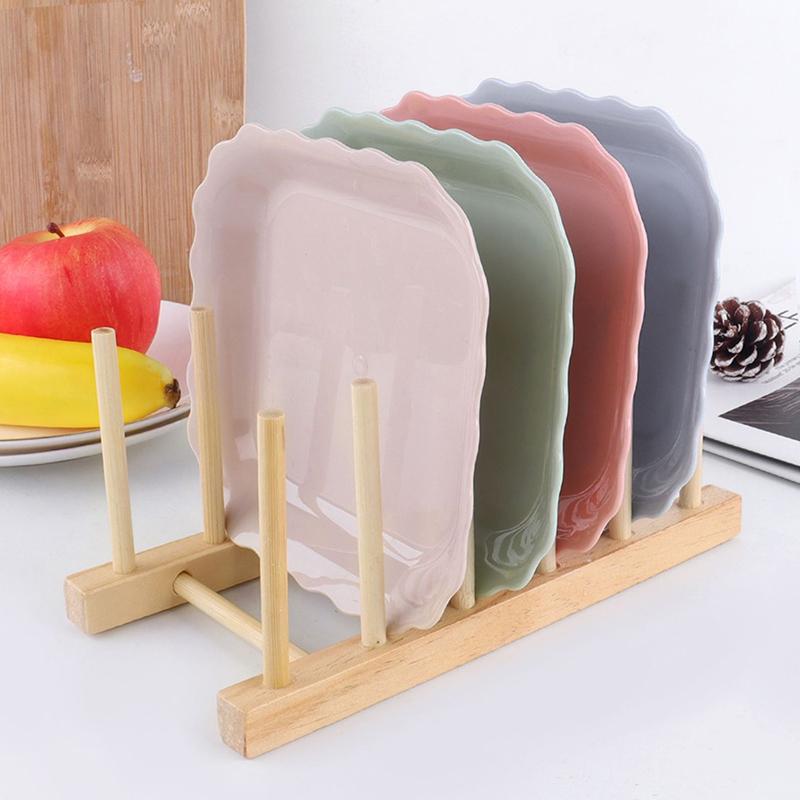 Wooden Multifunction Kitchen Organizer Durable Drying Pot Lid Holder Book Display Stand Cups Shelf Dish Drain Rack