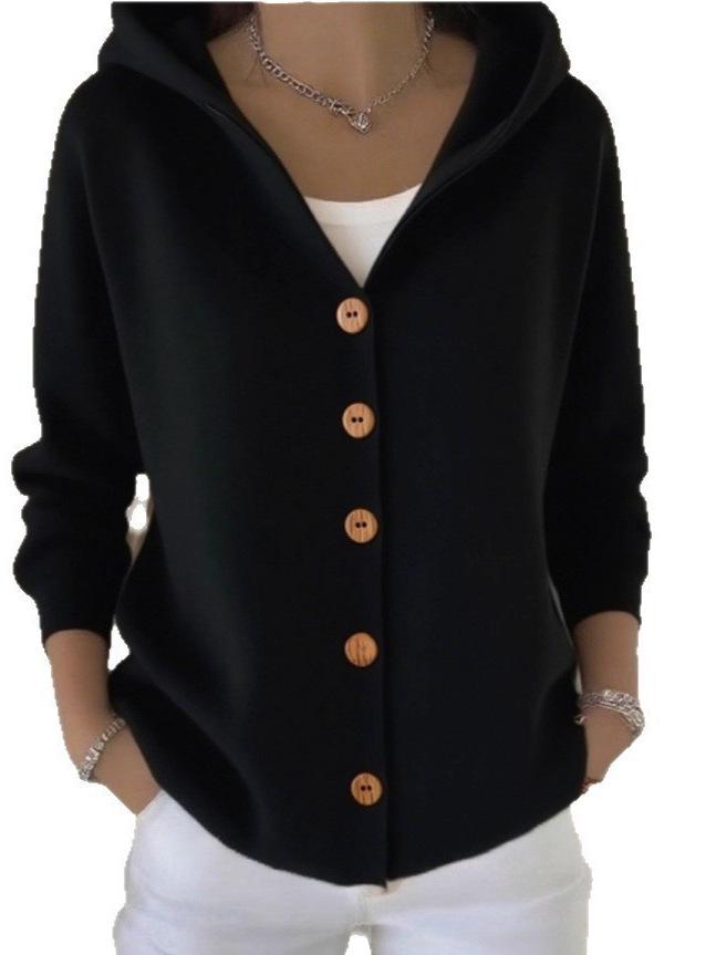 2026 European-American Hooded Knit Cardigan: Women's Loose Fit Solid Sweater Coat for Spring & Autumn