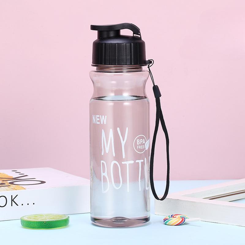 500ml Plastic Water Bottle Large Capacity Sports Cup with Anti Drop Rope Water Container Color Transparent Pet Flip Cover