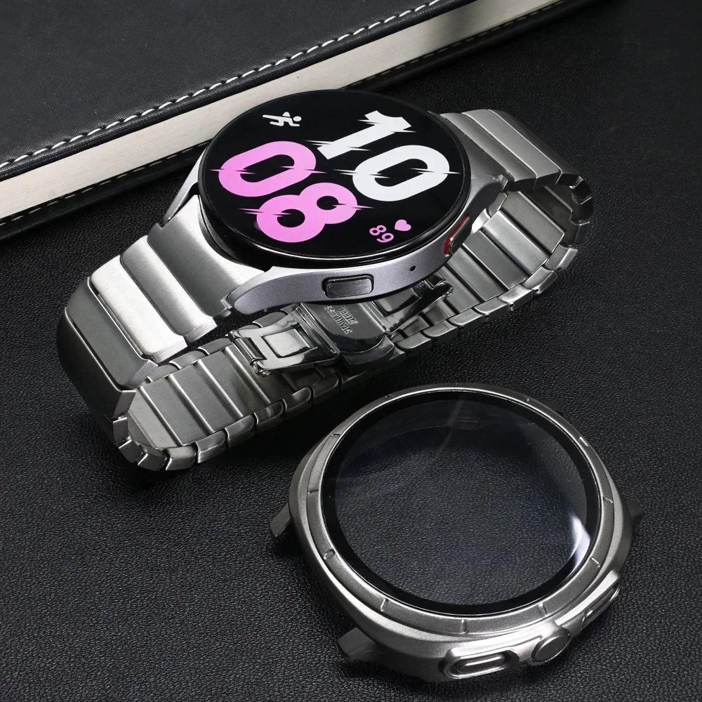No Gaps Stainless Steel Band+Case for Samsung Galaxy Watch 7 44mm 40mm Upgrade To Galaxy Ultra Tempered Glass Screen Protector