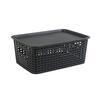 Aufbewahrungsbox mit Deckel, Imitations-Rattan-Geflecht, Schreibtisch-Organizer, Mehrzweck-Aufbewahrungskorb für Fernbedienungen, Kosmetikartikel und Snacks