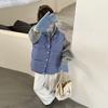 Blue Plaid Down Cotton-padded Vest Women Wear Bread Cotton-padded Outerwear for Winter Warmth