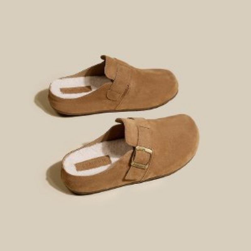 

Flat-bottomed bag head half slippers women s shoes wear new autumn and winter one-pedal plush cotton slippers 40