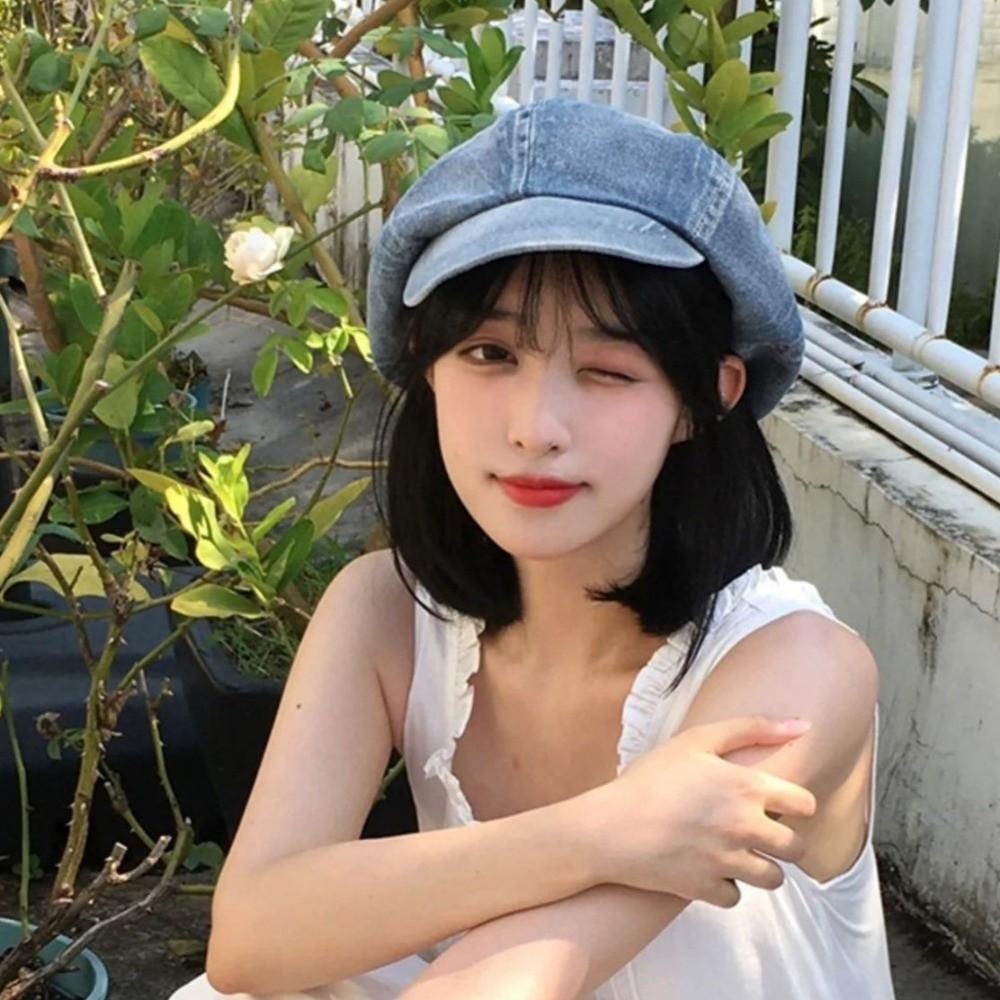 Head Circumference Denim Beret British Style Newsboy Cap Retro Denim Octagonal Hat Outdoor